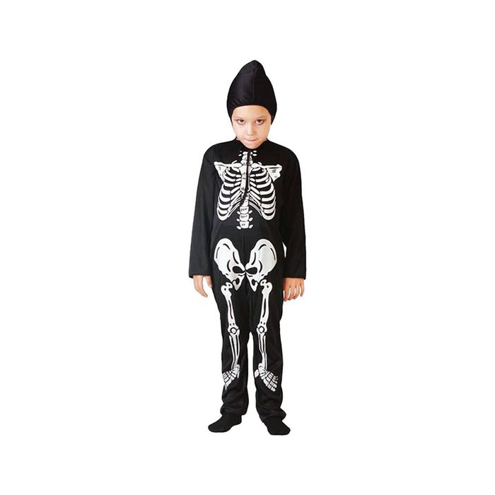 More Than Party Skeleton Jumpsuit Kids Halloween Costume w/Headpiece 6-9y