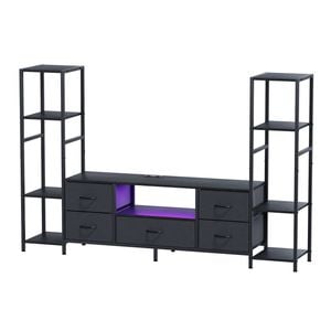 Ufurniture 185cm Led Tv Unit Cabinet W/ Bookshelf & Drawer Entertainment Center Center W/ Charging Station Black