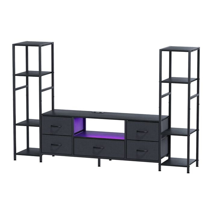 Ufurniture 185cm Led Tv Unit Cabinet W/ Bookshelf & Drawer Entertainment Center Center W/ Charging Station Black