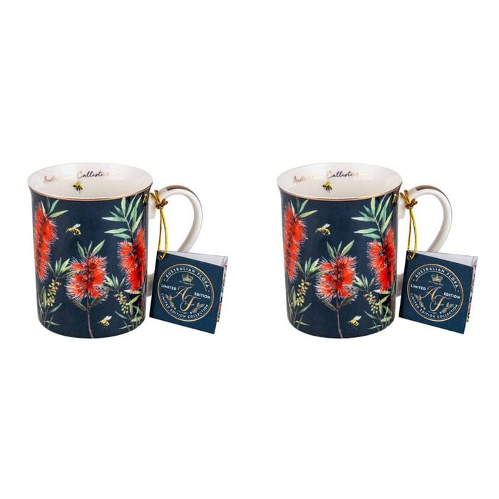 2PK Australian Flora Callistemon 360ml Coffee Mug New Bone China