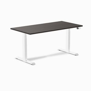 Desky Dual Sit to Stand Burnished Wood Melamine Desk 150x75cm White Height Adjustable Legs