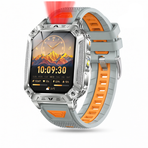 Smart Watch 1400mah Battery Outdoor Fitness Tracker Ip68 Waterproof Bluetooth Call Sos Flashlight Grey Orange