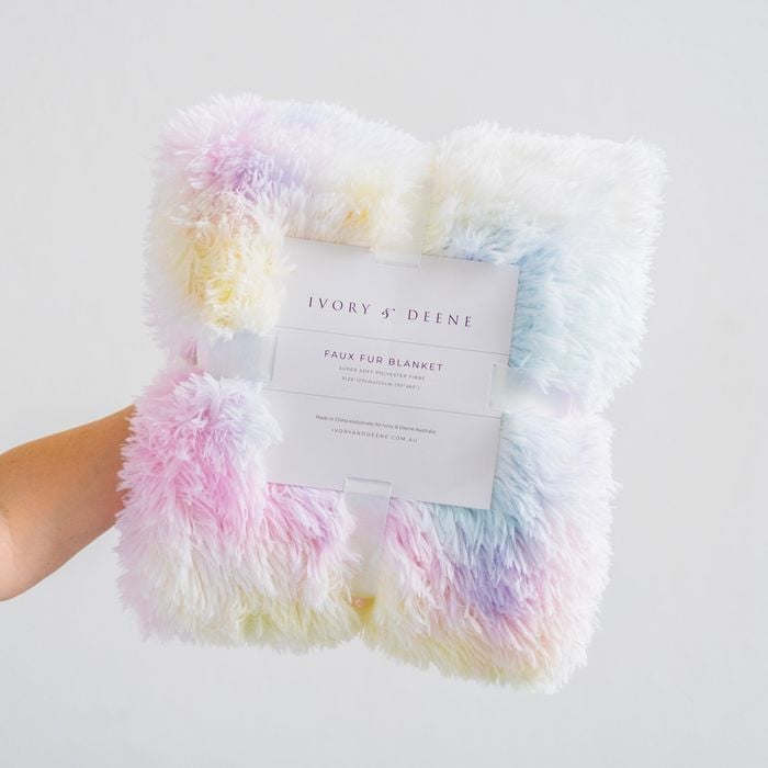 Rainbow Tie Dye Shaggy Fur Unicorn Blanket