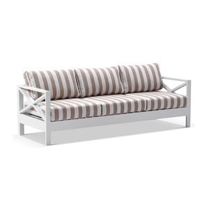 Kansas 3 seater Outdoor Aluminium Lounge in Sunbrella White & Maxim Heather Beige Cushions