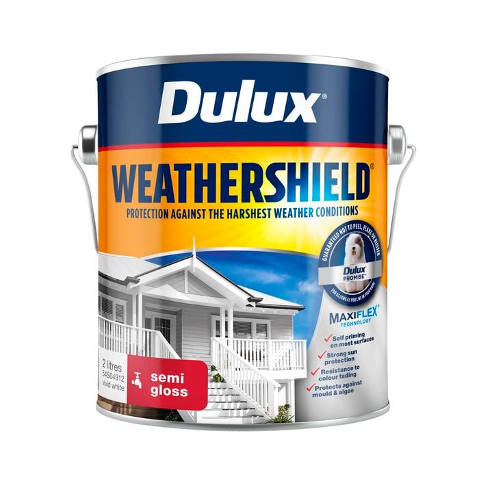 Dulux 2L Exterior Paint Weathershield Semi Gloss Vivid White
