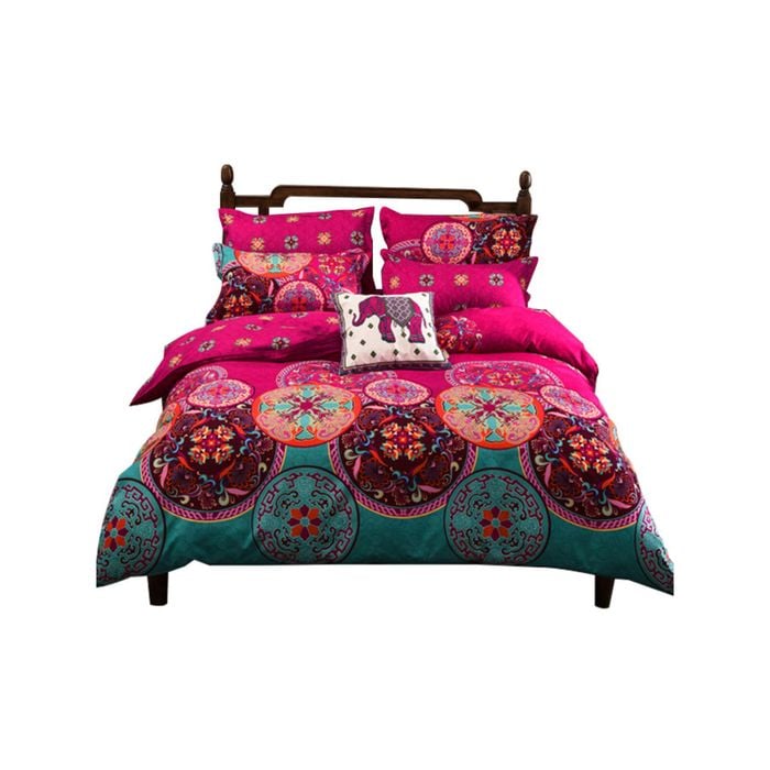 4pcs Fuchia Pattern Skin-friendly Fabric Bedding Set (Double)