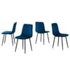 BRIBRION x4 Dining Chairs with Black Metal Legs Upholstered Velvet Seats Channel Back Modern Kitchen Blue