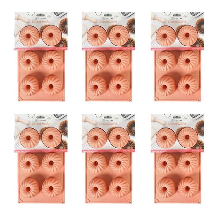 6x 6pc Topchef Silicone Heat Resistant Mini Bundt Mould 29.5x17.5cm Assorted