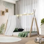 Oikiture Wooden Bed Frame Single Timber Teepee House Base Platform