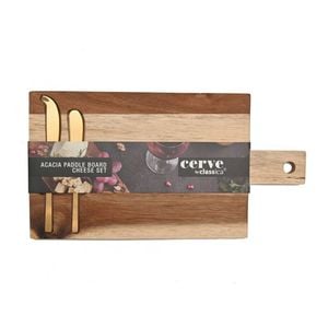 3pc Cerve Acacia Paddle Board Cheese Set Cutting Serving Block 38x20cm Natural