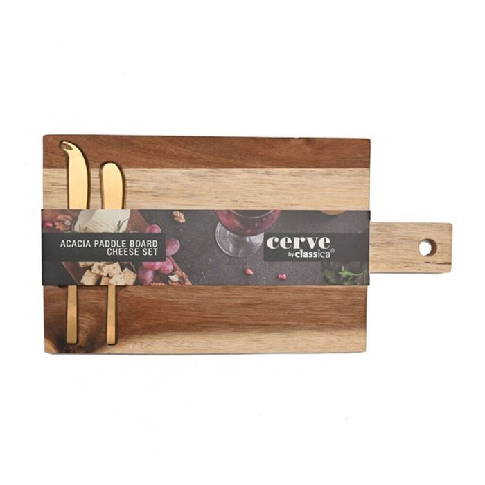 3pc Cerve Acacia Paddle Board Cheese Set Cutting Serving Block 38x20cm Natural