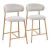 Alina Natural Oak Look Upholstered Bar Stool - Light Grey Fabric (Set of 2)