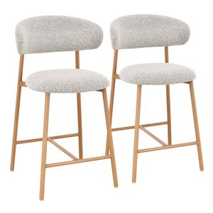 Alina Natural Oak Look Upholstered Bar Stool - Light Grey Fabric (Set of 2)