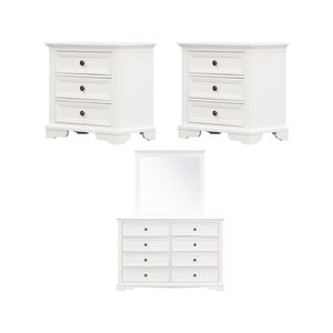 Celosia 4pc Bedside Dresser Mirror Bedroom Chest of Drawers Set Cabinet - White
