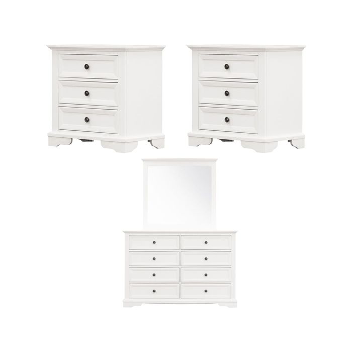 Celosia 4pc Bedside Dresser Mirror Bedroom Chest of Drawers Set Cabinet - White