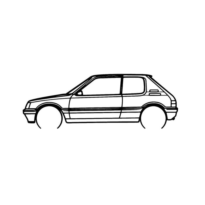 Ignite Laser Peugeot 205 GTI Silhouette Metal Wall Art Coated Black 47inch/120cm
