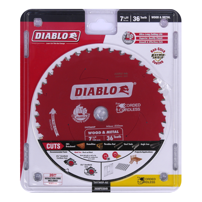 Diablo 184mm 36T Wood & Metal Carbide Saw Blade