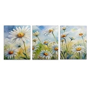 3pcs Daisy White Flower and Green Leaves Print 100% Australian Made 3 x 40x60cm (Metal Print)
