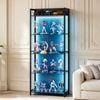 Ufurniture 160cm Display Cabinet w/ LED Light and Metal Mesh 5-Tier Hallway Shelves Cabinet Bookshelf Storage Organizer Black