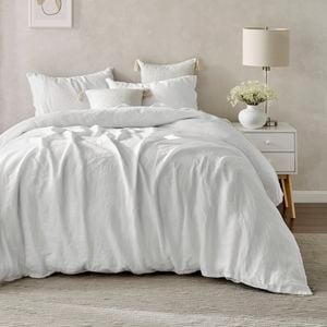 Natural Home 100% European Flax Linen Quilt Cover Set White King Bed