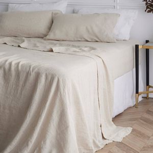 Bedding Co. Flat Sheet 100% French Flax Linen Breathable Natural Super King