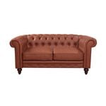2 Seater Brown Sofa Lounge Chesterfield Style Button Tufted in Faux Leather