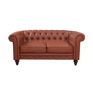 2 Seater Brown Sofa Lounge Chesterfield Style Button Tufted in Faux Leather