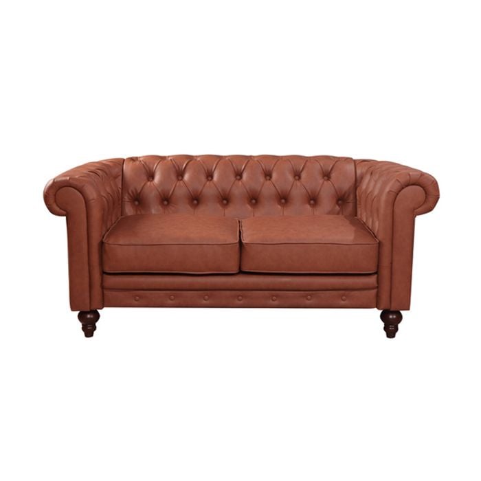 2 Seater Brown Sofa Lounge Chesterfield Style Button Tufted in Faux Leather