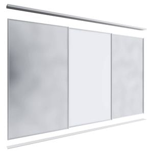Lugna 2100 x 2701-3600mm Clear Anodised 2 Mirror 1 Melamine Wardrobe Triple Sliding Doors