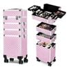 Advwin Makeup Trollery Case 4 in 1 Rolling Cosmetic Trollery Aluminum Cosmetic Case Pink