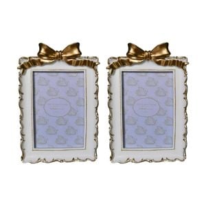 2x Urban Products Lotti Bow White Gold Decorative Photo Frame 4x6inch
