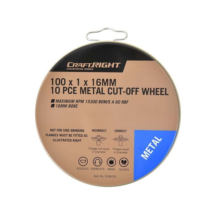 Craftright 100 x 1.0 x 16mm Metal Cut Off Wheels - 10 Pack