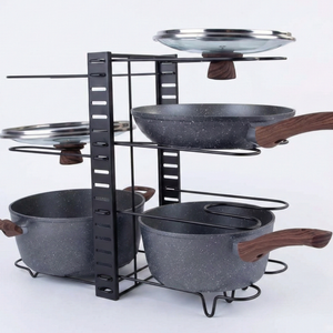 56cm Kitchen Pot/Pan/Lid Holder Cupboard Double Organiser Rac - Black - Racks, Holders | 56cm | 22cm