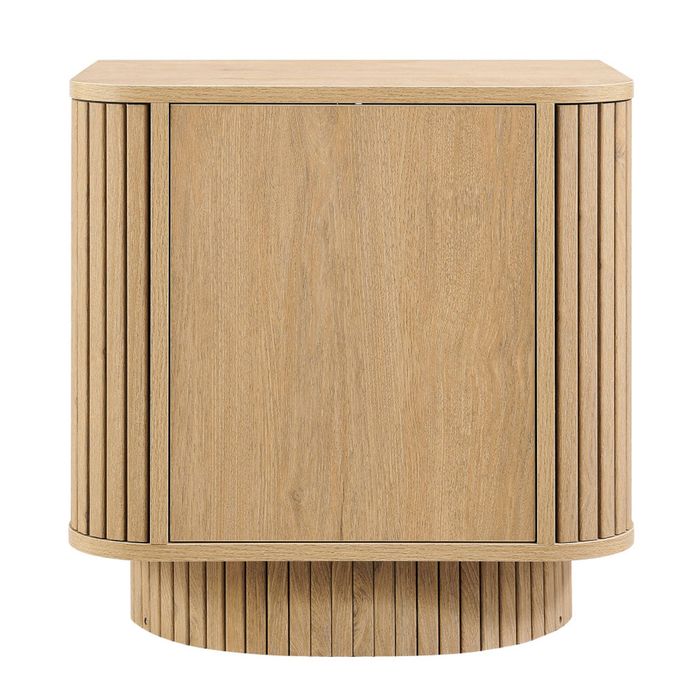 Design Square Mayim Scandinavian Woodgrain Nightstand Bedside Unit Side Table 1-Door Oak