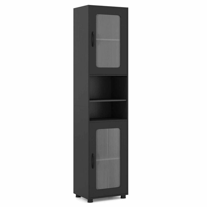 Costway 1.7m Slim Storage Cabinet Sideboard Adjustable Shelf Black