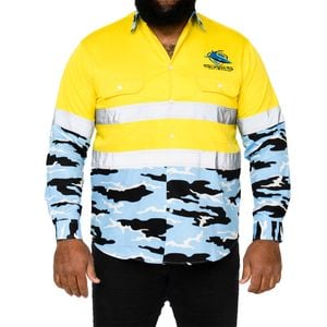 NRL Sharks 'Camo' Hi-Vis L/S Cotton Drill Shirt - 3XL
