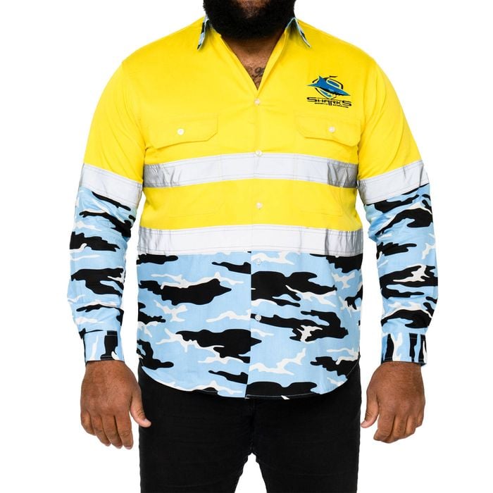 NRL Sharks 'Camo' Hi-Vis L/S Cotton Drill Shirt - 3XL