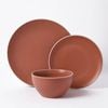 Cadence & Co. Maze 12-piece Ribbed Dinner Set Matte Glaze Terracotta & White 4 Person