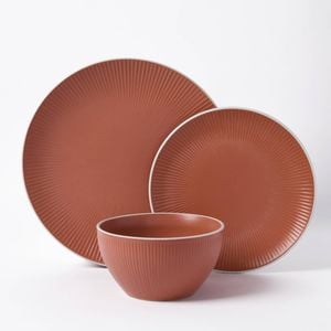 Cadence & Co. Maze 12-piece Ribbed Dinner Set Matte Glaze Terracotta & White 4 Person