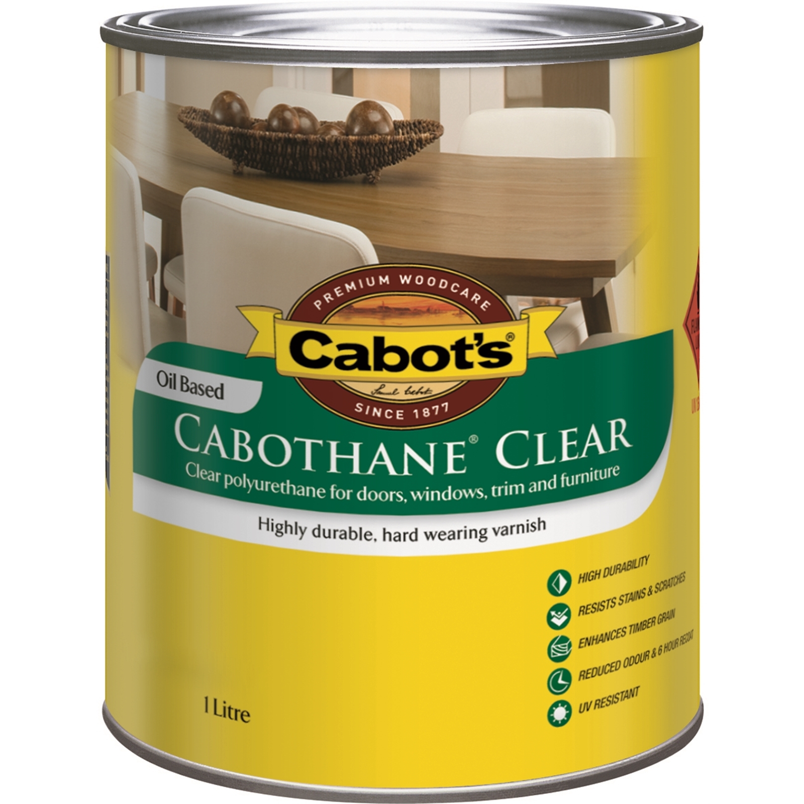 Cabot's 1L Matt Oil Based Cabothane Clear Polyurethane Timber Varnish