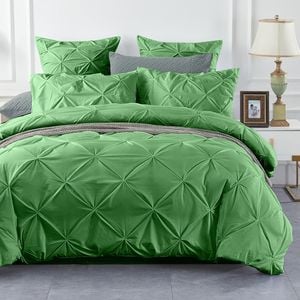 CottonMore 100% Cotton Green Diamond Pinch Pleated Pintuck Doona Quilt Cover Set - Double
