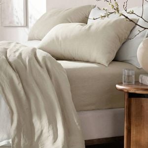 4pc Renee Taylor Washed Linen Cotton Bed Sheet & Pillow Case Set Natural Queen
