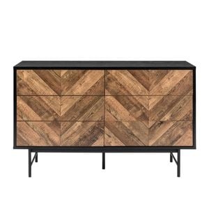 Design Square Magnus Chest Of 6-Drawers Dresser Lowboy Storage Cabinet Walnut/Black