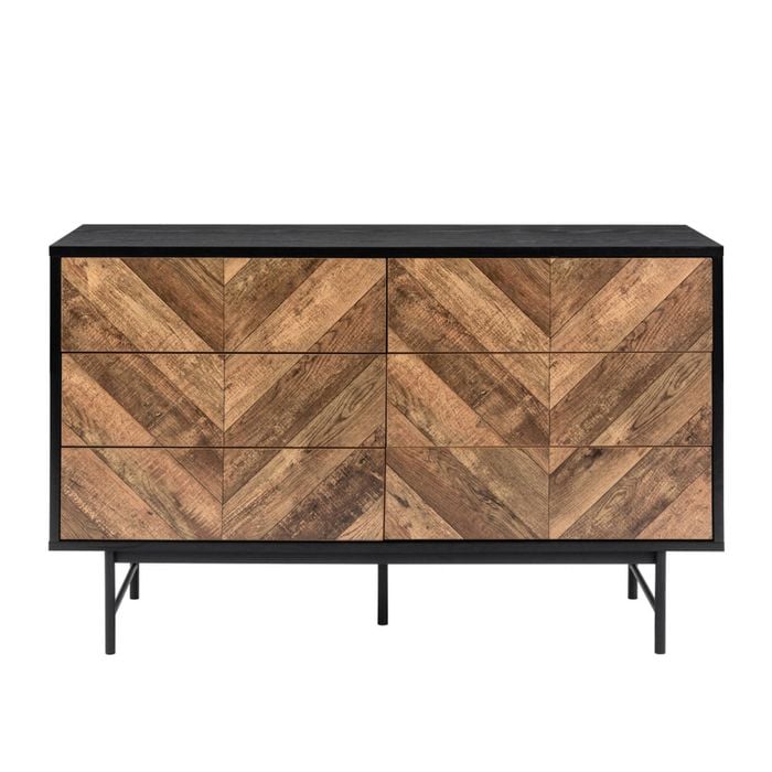 Design Square Magnus Chest Of 6-Drawers Dresser Lowboy Storage Cabinet Walnut/Black