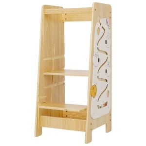 Advwin 4-in-1 Toddler Kitchen Step Stool Wooden Learning Tower Oak