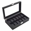 Catzon Watch Box With Glass Window Weaving Texture Watch Jewelry Organizer-12slot