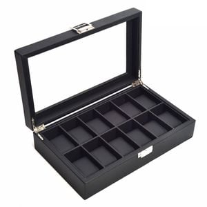 Catzon Watch Box With Glass Window Weaving Texture Watch Jewelry Organizer-12slot