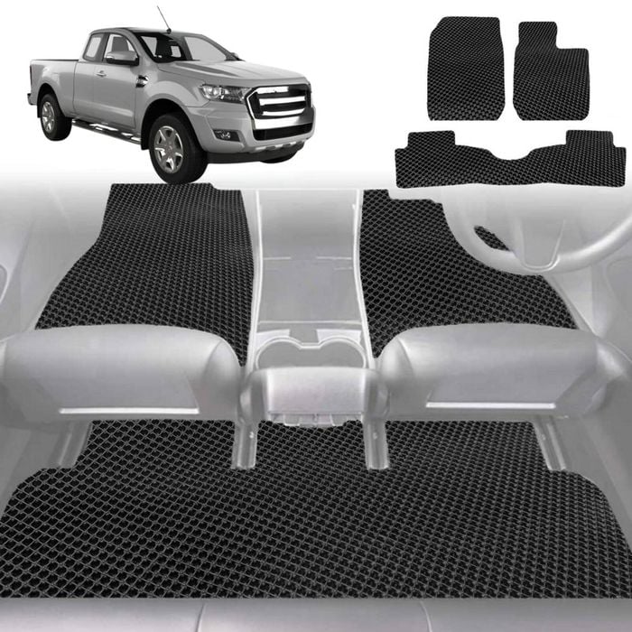 6D Diamond Car Floor Mats for Ford Ranger 2012-2015-Full Set-Black-Outback GT