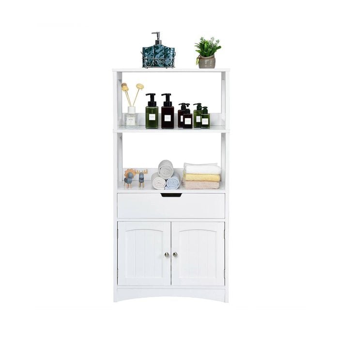 Costway 3-tier Storage Cabinet Bathroom Cabinet Wooden Entryway Sideboard White