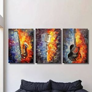3pcs Jazz Abstract Art Colourful Saxophone  Print 100% Australian Made 3 x 40x60cm (Metal Print)